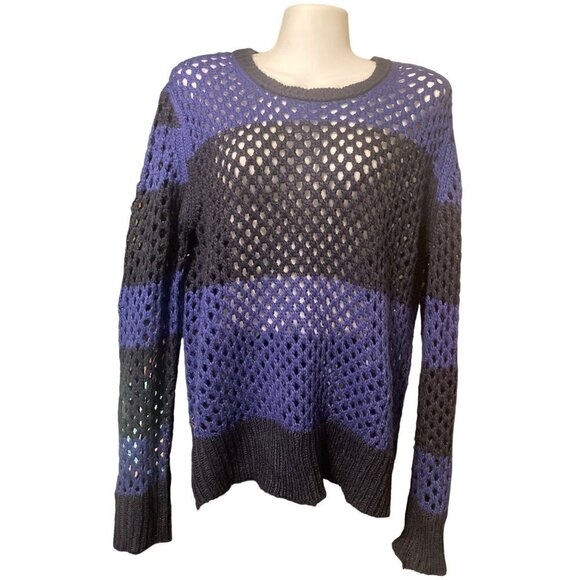 Arizona Jeans Co Sweater Womens Open Chunky Knit Long Sleeve Cobalt Blue Blk IX - Picture 1 of 6